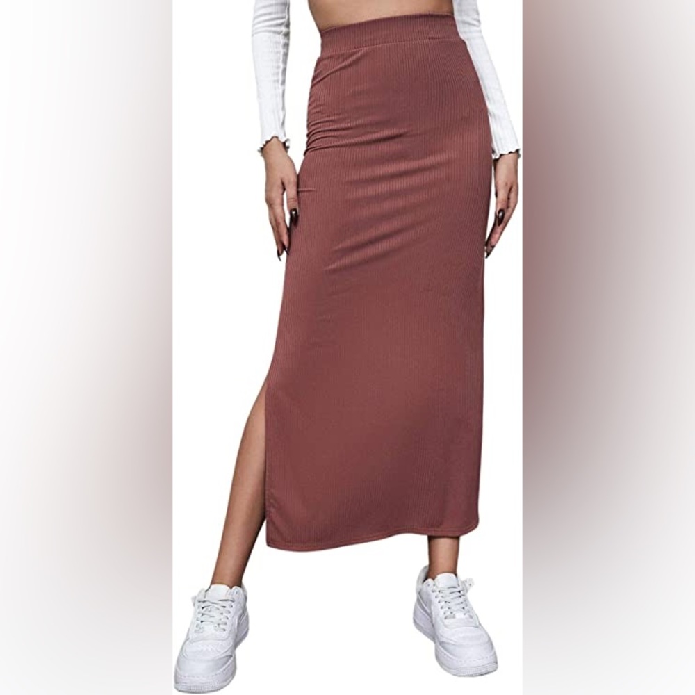 Molly Green Pink Slit Pencil Midi Skirt Small